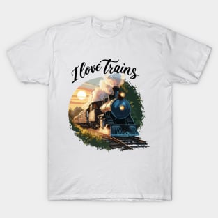 I Love Trains, Retro Train Sunset T-Shirt